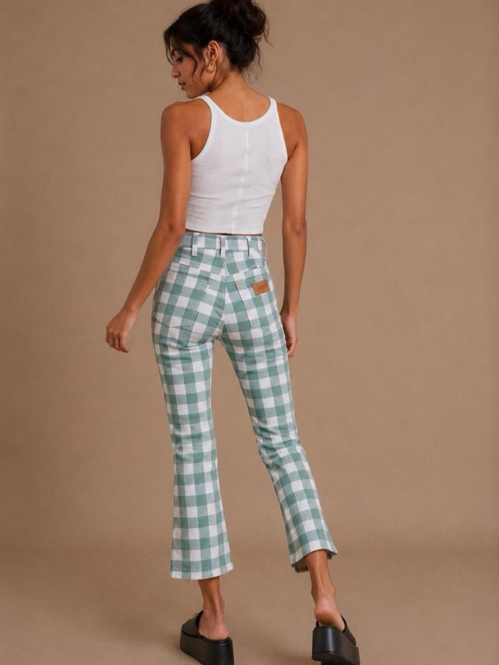 Wrangler Green and White Gingham High-Waist kick flare jeans - Picture 4 of 7